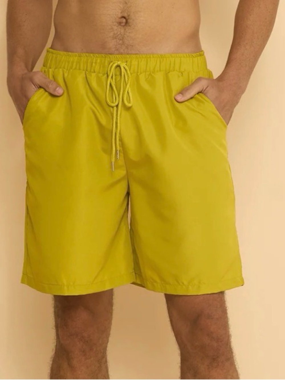 Men's Olive Yellow Swim Shorts with Drawstring - NEVER WORN